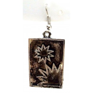 THE FRAME - Silver Oxidized Earring Hook Dangle Drop Long Asian Novelty Tribal